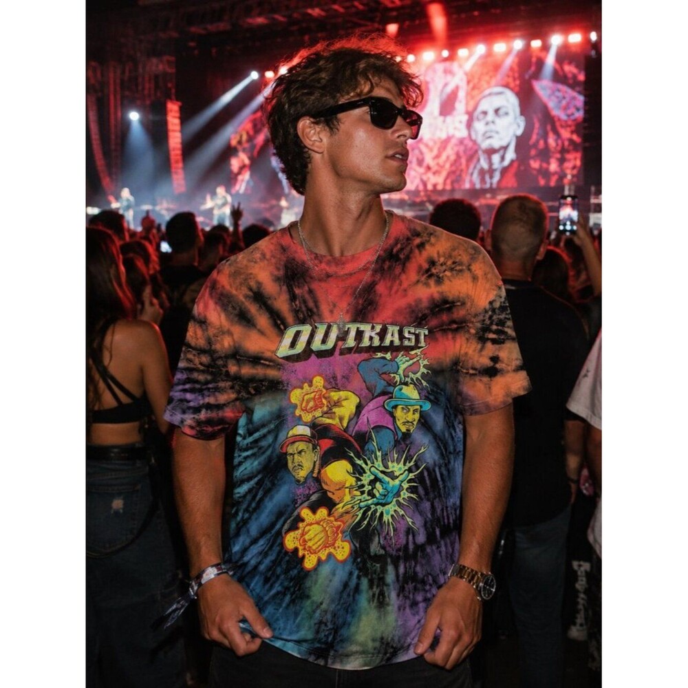 OutKast T-Shirt Men’s M Tie Dye Graphic Hip Hop Rap Tee 100% Cotton Colorful